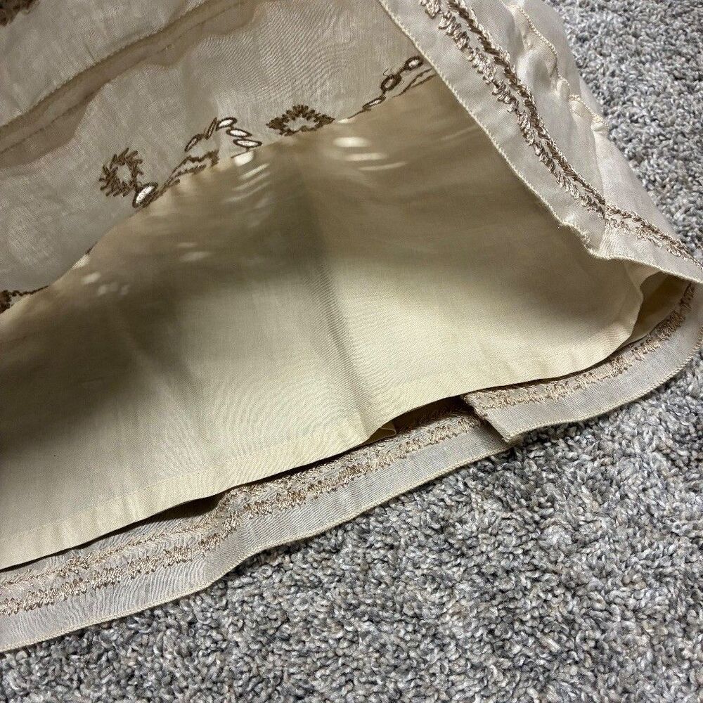Talbots Cotton Lace Embroidered Skirt Size 14 Beige Boho Lined A-Line Ribbon Tie - Picture 9 of 15
